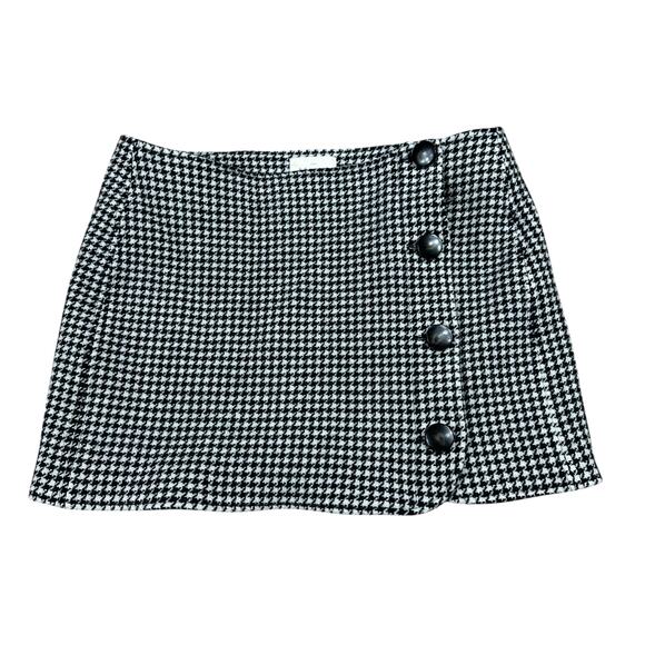 SEZANE Black White Houndstooth Plaid Button Front Bandage Mini Skirt Size 38 - Picture 1 of 6